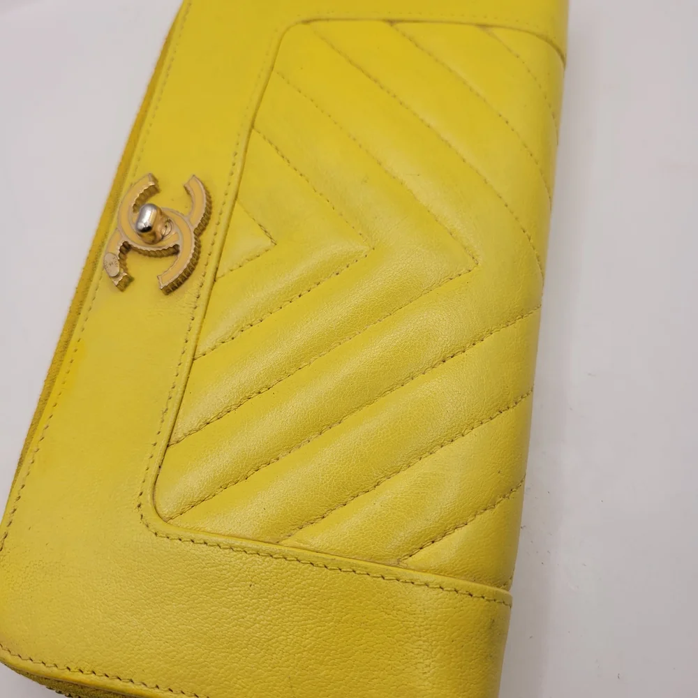 Chanel Yellow Quilted Leather Wallet